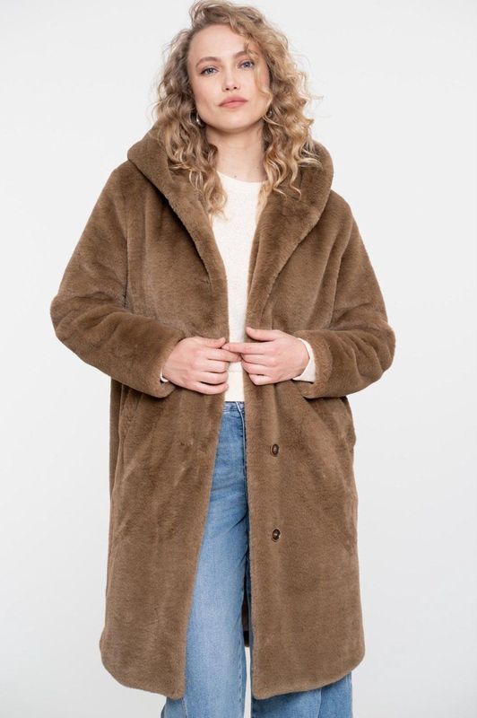 Geisha - Mantel - Bruin - Tussenjas - Met Capuchon en Fake Fur