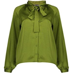 Geisha - Blouse - Groen - 100% Polyester - Lange Mouwen - Strikkraag