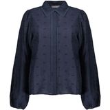 Geisha - 53533-14 - Blouse - Navy - V-hals - Kanten Details - Lange Pofmouwen