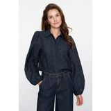 Geisha - 53533-14 - Blouse - Navy - V-hals - Kanten Details - Lange Pofmouwen