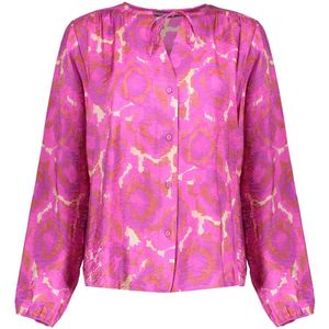 Geisha - Blouse - Glanzende Blouse - Grafisch Patroon - Roze/Off White