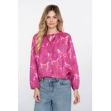Geisha - Blouse - Glanzende Blouse - Grafisch Patroon - Roze/Off White