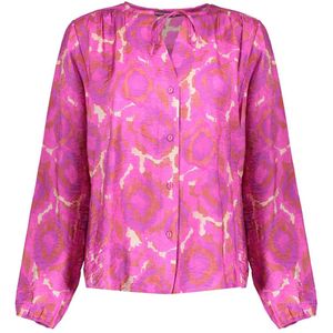 Geisha - Blouse - Glanzende Blouse - Grafisch Patroon - Roze/Off White