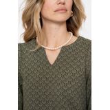 Geisha - T-shirt - Green/black - V-hals - Jacquard Print