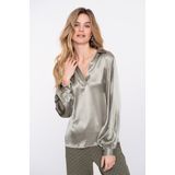 Geisha - 53530-14 - Dames Shirt - Soft Green - Satijnlook - Lange Mouwen