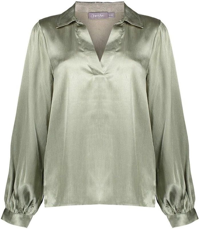 Geisha - 53530-14 - Dames Shirt - Soft Green - Satijnlook - Lange Mouwen