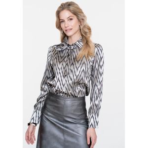 Geisha - Blouse - Zilver - 53593-32 - Aangesloten Pasvorm - Lange Mouwen