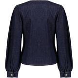 Geisha - 53504-10 - Denim Blouse - Dark Blue Denim - V-hals - Lange Pofmouwen