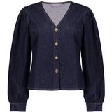 Geisha - 53504-10 - Denim Blouse - Dark Blue Denim - V-hals - Lange Pofmouwen