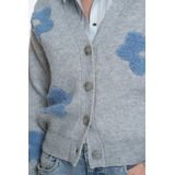 Geisha - Vest - Grey Melange - Oversized - Met Bloemenmotief