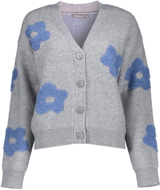 Geisha - Vest - Grey Melange - Oversized - Met Bloemenmotief