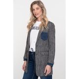 Geisha - Blazer - Anthraciet - Lange Blazer Met Visgraatprint - Dames