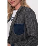 Geisha - Blazer - Anthraciet - Lange Blazer Met Visgraatprint - Dames