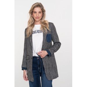 Geisha - Blazer - Anthraciet - Lange Blazer Met Visgraatprint - Dames