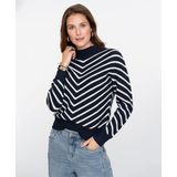Geisha - 54504 - Trui - Navy/offwhite - Met Streepdessin En Turtleneck