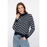 Geisha - 54504 - Trui - Navy/offwhite - Met Streepdessin En Turtleneck