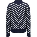 Geisha - 54504 - Trui - Navy/offwhite - Met Streepdessin En Turtleneck