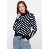 Geisha - 54504 - Trui - Navy/offwhite - Met Streepdessin En Turtleneck