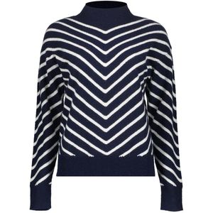 Geisha - 54504 - Trui - Navy/offwhite - Met Streepdessin en Turtleneck