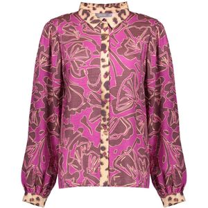 Geisha - 53937 - Blouse - Mocca/fuchsia - Met Statement Print En Luipaarddetails