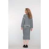Geisha - Rok - Grey Melange - Midi - Met Contrasterende Bies