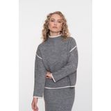 Geisha - 54801 - Gebreide Trui - Grey Melange/offwhite - Dames