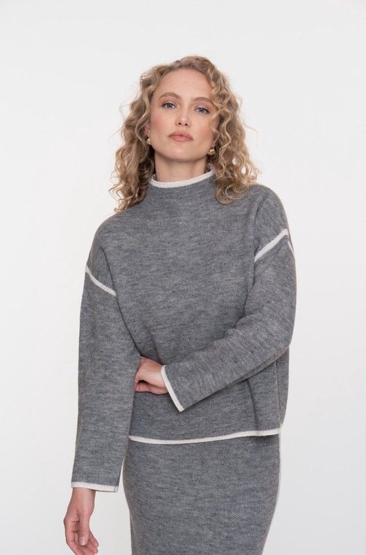 Geisha - 54801 - Gebreide Trui - Grey Melange/offwhite - Dames