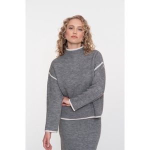 Geisha - 54801 - Gebreide Trui - Grey Melange/offwhite - Dames