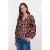 Geisha - Blouse Retro Flower Print - Zwart/Coral - Dames