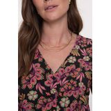 Geisha - Blouse Retro Flower Print - Zwart/Coral - Dames