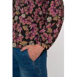 Geisha - Blouse Retro Flower Print - Zwart/Coral - Dames