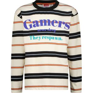 Vingino Longsleeve Jaci Ecru/Zwart/Bruin - Gestreept Voor Jongens