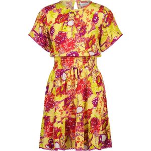Vingino - Jurk - Geel/Rood - 100% Viscose - Ronde Hals, Korte Mouwen