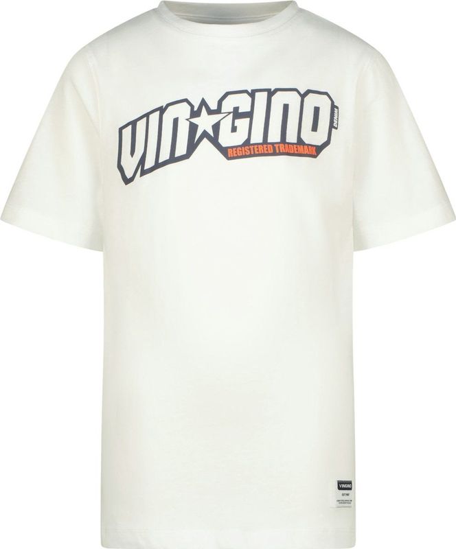 Vingino Basic T-shirt met logo voor jongens, echt wit, 4 Jaar