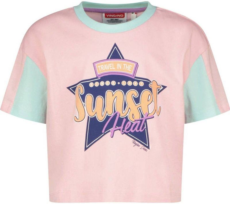 Vingino - Hannelijn - T-shirt - Roze/Mintgroen - 100% Katoen