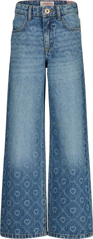 Vingino - Cassie Laser - Jeans - Medium Blue - 100% Katoen, Wide Leg, Regular Waist, 5-Pocket