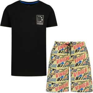 Vingino - Shortama - Zwart/Geel - Korte Mouwen - Stretchkatoen