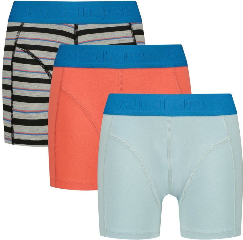 Vingino - Stripe - Boxershorts - Grijs Melange/Oranje/Lichtblauw - Set van 3