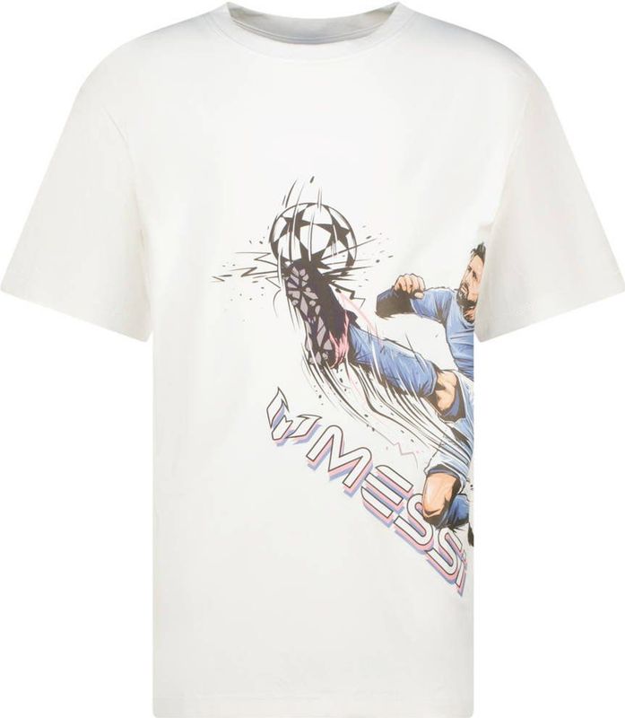 Messi - T-shirt - Wit - Korte Mouwen - Ronde Hals - 100% Polyester