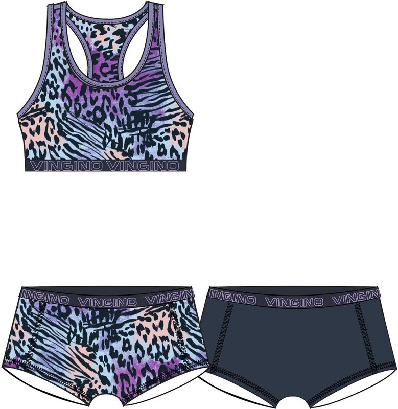 Vingino - Bh-top en 2 Shorts - Paars/Zwart - Meisjes Set - Stretchkatoen