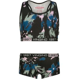 Vingino - Bh-top en Short - Zwart/Blauw - Meisjes Set - Stretchkatoen