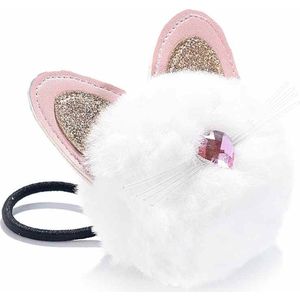 haarelastiek Kat Poes wit pompon