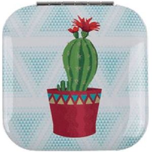 make up spiegeltje Cactus vierkant wit - dubbele spiegel metaal en glas