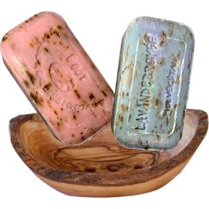 green-goose® Handgemaakte Natuurlijke Zeep met Mangohouten Zeephouder | Lavendel en Roos (2 x 100 gr) | Made In Europe
