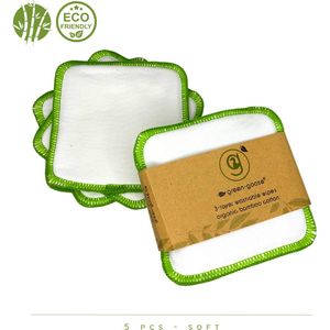 green-goose® Herbruikbare Wattenschijfjes XL | 5 Stuks | 10x10 cm Wasbare Make-Up Doekjes | 3 Laags Bamboe