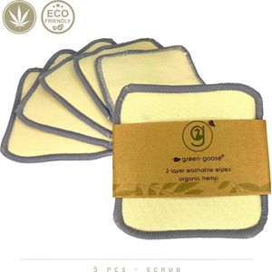 green-goose® Herbruikbare Wattenschijfjes XL | 5 Stuks | 10x10 cm Wasbare Make-Up Doekjes | 2 Laags Hennepvezel Hemp