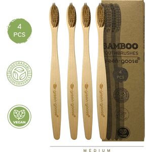 green-goose® Bamboe Tandenborstels | 4 Stuks | Medium | Duurzaam en Voordelig