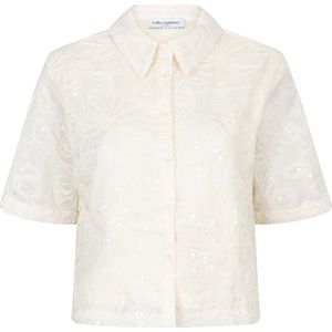 Lofty Manner - Blouse Ivy - Gebroken Wit - Korte Mouwen - Geborduurd