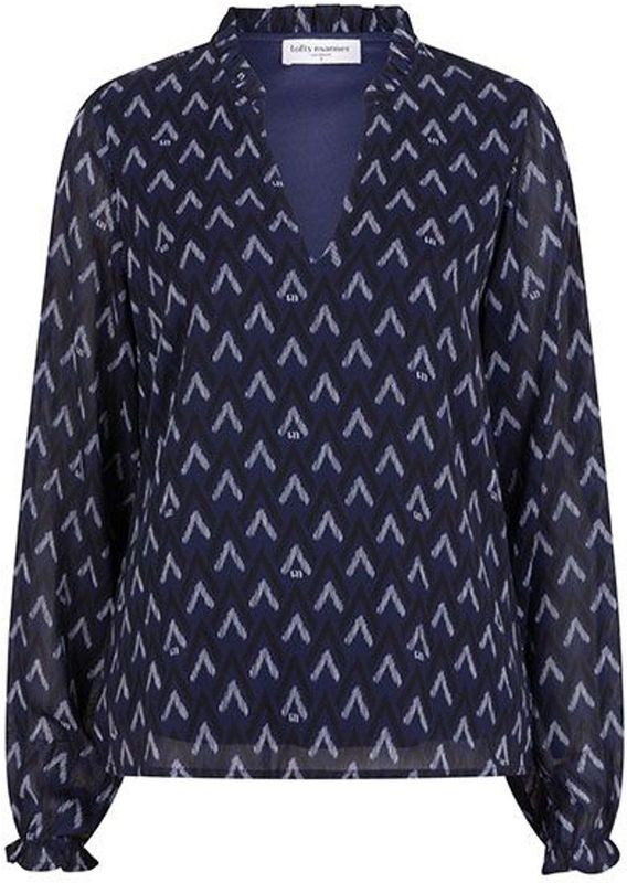 Lofty Manner - Blouse Eliza - Donkerblauw - Met Uniek Patroon