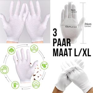 Allernieuwste.nl® 3 Paar Witte 100% Katoenen Handschoenen Munten Sieraden Zilver Goud Inspectie - Niet Pluizend - MAAT L/XL